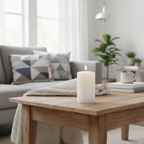 Bougie LED 12,5cm, aspect fondu, effet flamme - Ø7,5cm, télécommande, minuterie, vraie cire