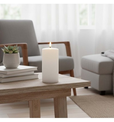 Bougie LED 15cm, aspect fondu, effet flamme - Ø7,5cm, télécommande, minuterie, vraie cire