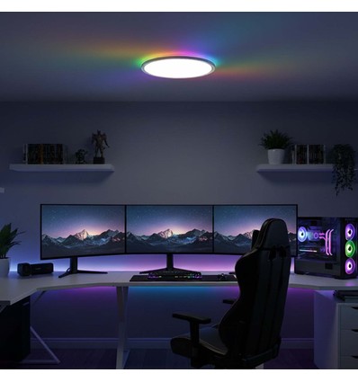 Plafonnier CCT 39W avec rétroéclairage RGBIC - Ø30cm, Tuya, télécommande incluse