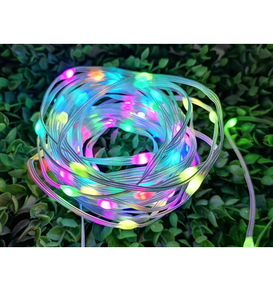 10m RGBIC LED-lichtsnoer - 5V USB, 100 LED, transparante kabel, afstandsbediening + bluetooth