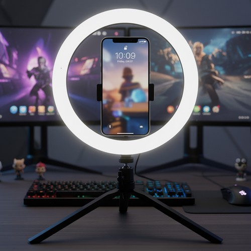 10W LED RINGLICHT - 10 inch, met tafelframe, 3200K-5500K