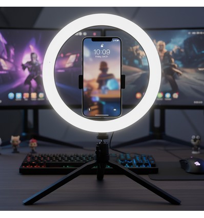 10W LED RINGLICHT - 10 inch, met tafelframe, 3200K-5500K