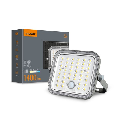 20W LED solcelle projektør med sensor - 1400lm, IP65, 5000K, grå, udendørs