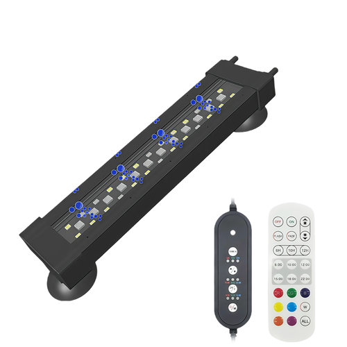 20cm akvarie armatur - 8W, kan bruges med luftpumpe, RGB+NW, IP68