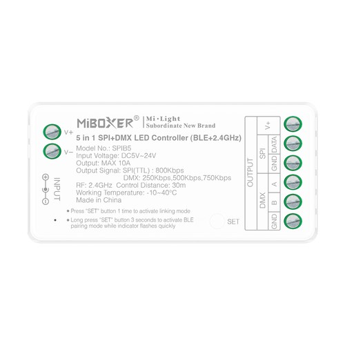 5i1 løpelys Bluetooth+DMX strip kontroller - RF, 12V/24V, RGB+CCT