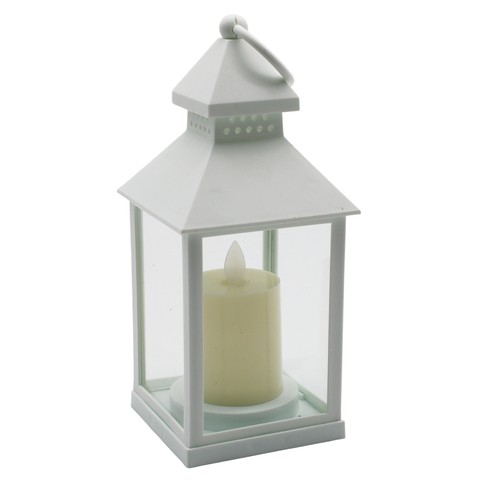 Lanterne LED avec effet flamme - Blanc, carré, batterie, IP54 intérieur/extérieur