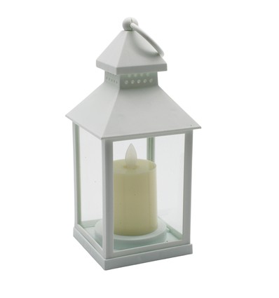 Lanterne LED avec effet flamme - Blanc, carré, batterie, IP54 intérieur/extérieur