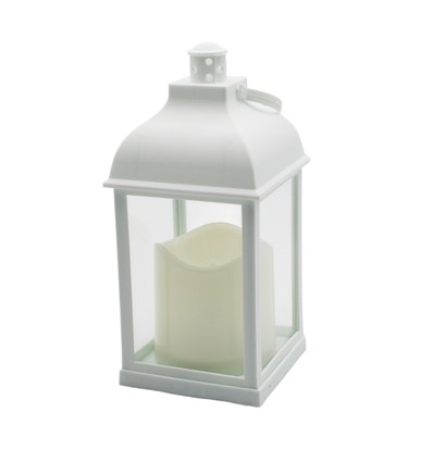 LED lykta - Vit, fyrkantig, batteri, IP54 inomhus/utomhus