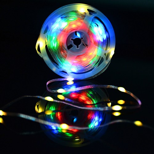 Guirlande lumineuse LED RGBIC 5m - 5V USB, 50 LED, câble transparent, télécommande + bluetooth