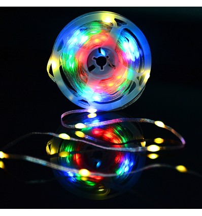 Guirlande lumineuse LED RGBIC 5m - 5V USB, 50 LED, câble transparent, télécommande + bluetooth