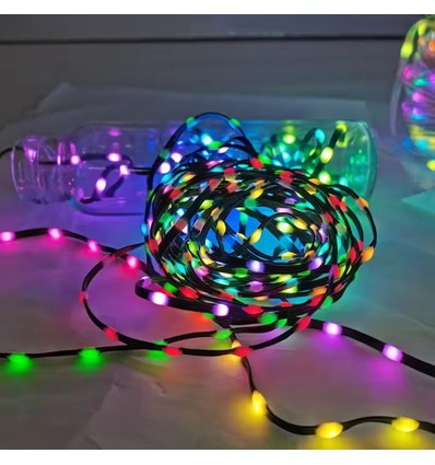 Guirlande lumineuse LED RGBIC 5m - 5V USB, 50 LED, câble vert, télécommande + bluetooth