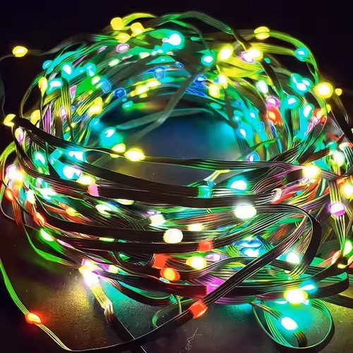 10 m. Guirlande lumineuse LED RGBIC - 100 LED, fil vert, télécommande + Bluetooth, 5V USB