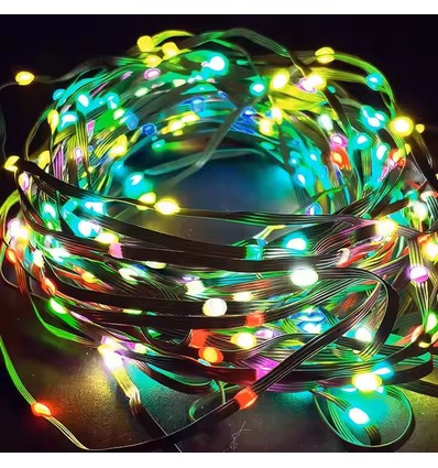 10 m. RGBIC LED-lichtsnoer - 100 LED, groene kabel, afstandsbediening + bluetooth, 5V USB