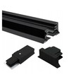 1 meter skinne til skinnespots - Sort, 1-faset, 1F2W, komplet med tilslutning og endeprop