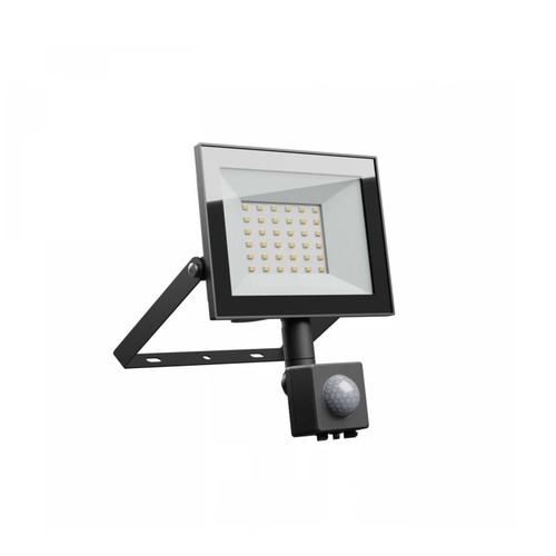 30W breedstraler met sensor - IP44, zwart, werklamp, PIR-sensor