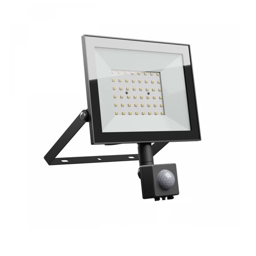 50W projektør med sensor - IP44, Sort, arbejdslampe, PIR sensor