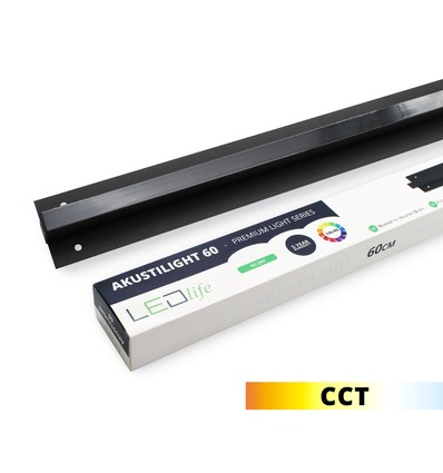 LED zwarte Troldtekt rail 60 cm, CCT - 30W, Akustilight, vlak ingebouwd, 24V