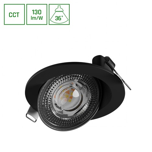 6,5W Ø10,5cm MOBILO LED downlight - CCT, 850lm, 36°, IP20, svart