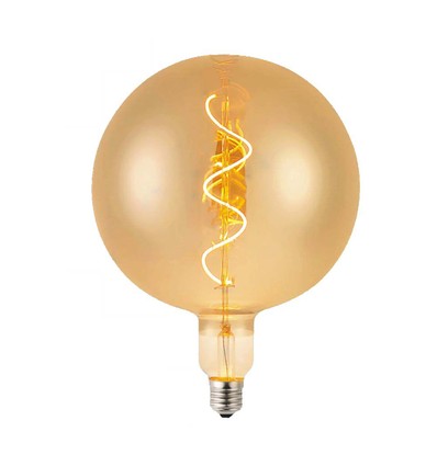 E27 4W LED filament spirallampa - G200 globe, amber glas, varmvit, 250lm