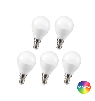 5 pcs. Ampoule LED RGBW - 4,8W, télécommande RF, dimmable, E14