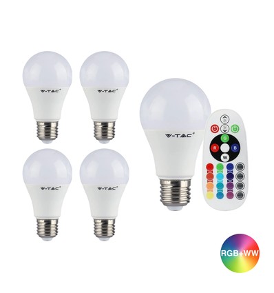 5 pièces ampoule LED RGBW - 6W, Avec télécommande RF, E27