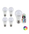 5 stk. E27 6W RGBW LED pære - Med RF fjernbetjening