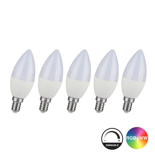 5 pcs. Ampoule RGB+CW E14 - Télécommande RF, dimmable