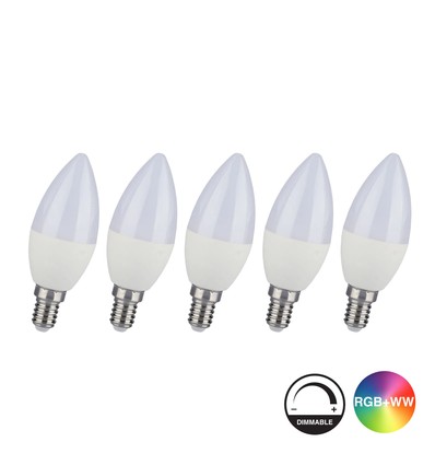 5 pcs. Ampoule RGB+CW E14 - Télécommande RF, dimmable