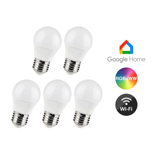 5 stk. E27 5W Wifi LED-pære - G45, Tuya/Smart Life, fungerer med Google Home