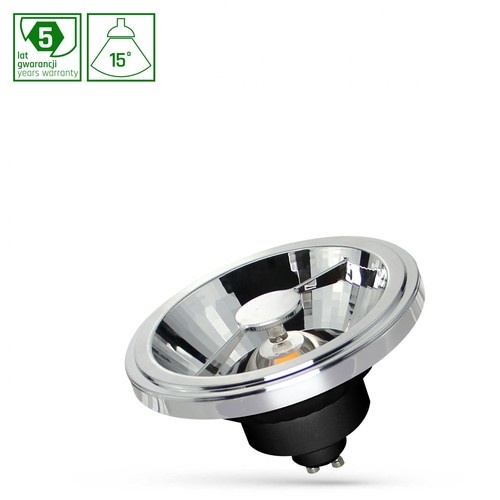 Spot LED 12W AR111 GU10 - 4000K, 15 degrés, COB, noir, garantie 5 ans
