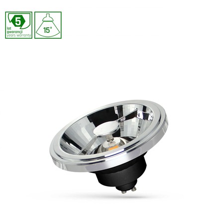 Spot LED 12W AR111 GU10 - 4000K, 15 degrés, COB, noir, garantie 5 ans