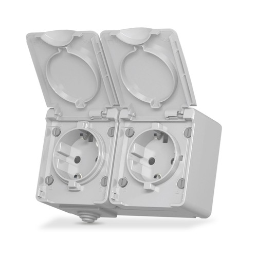 Prise double Schuko extérieure - IP65, gris
