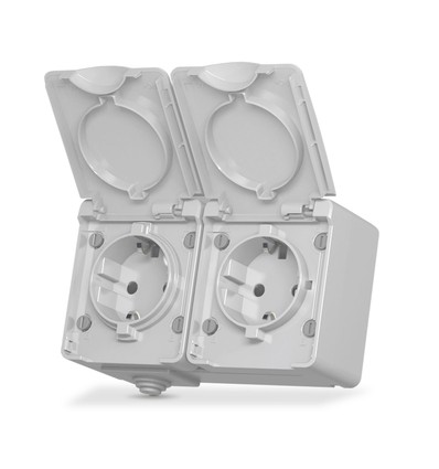 Prise double Schuko extérieure - IP65, gris