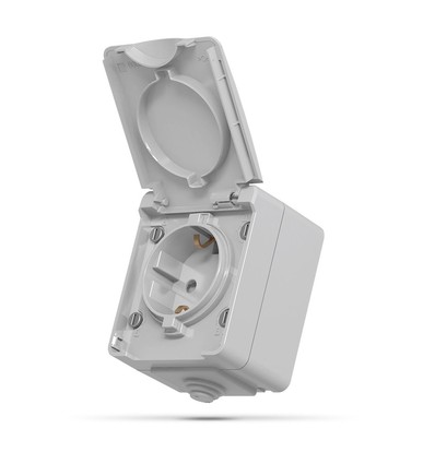 Prise schuko simple - extérieure, IP65, grise