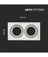 Dobbel AR111 innbyggingsspot - Hvit, 174x325mm, IP20, uten lyskilde