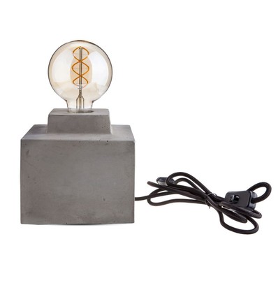 Betong fyrkantig bordslampa - E27 sockel, Ø16cm, 2m sladd med strömbrytare, grå betong