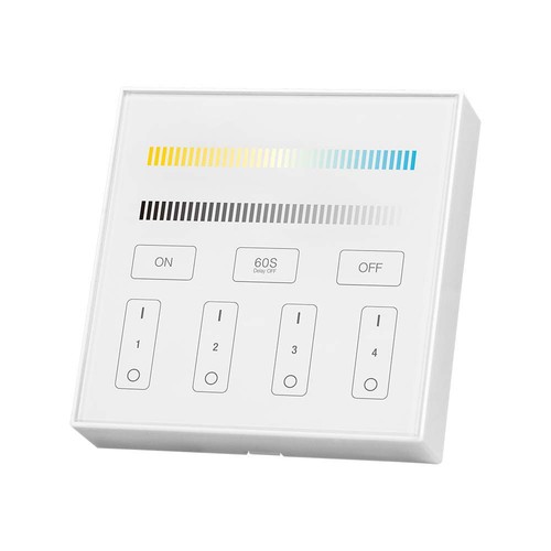 Panneau tactile WiFi/WLAN 4 zones pour strips LED - 12V/24V, blanc, 86x86mm, pour couleur unique et CCT