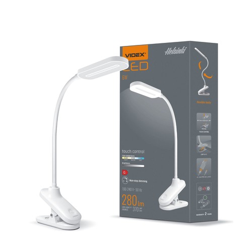 Lampe de bureau LED 6W dimmable avec pince - Helsinki, 370lm, CCT 3 étapes, blanc, angle 120°