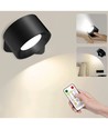 Applique murale rechargeable 4,5W CCT - IP20, ronde, noir mat, rotative à 360°, source lumineuse incluse et télécommande