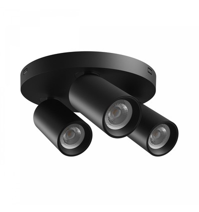Plafonnier rond avec 3 spots, GU10 - Noir, Ø22cm, IP20 intérieur, sans source lumineuse