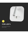 8W LED bed-wandlamp met USB/PD opladen - CREE chip, 3000K, wit, incl. lichtbron