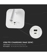 Applique de lit LED 8W avec charge USB/PD - CREE chip, 3000K, blanc, source lumineuse incl.
