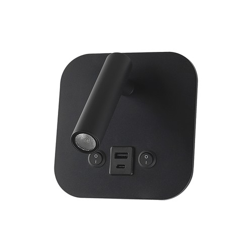 Applique de lit LED 8W avec chargement USB - Noir, 3000K, puce CREE, USB-A et USB-C