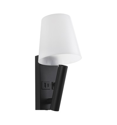 2W LED sengelampe / væglampe med USB-opladning - Sort, 3000K, CREE chip, IP20, moderne design