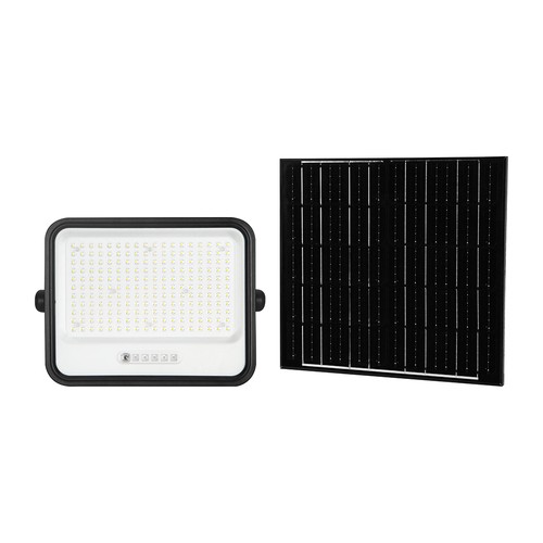 400W Solcelle LED lyskaster, 7-i-1 CCT - IP65, sort, LiFePO4 batteri, inkl. solpanel og batteriindikator
