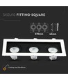 3xGU10 innfellingsspot, firkantet - Hvit/Sort, aluminium, uten lyskilde, hull: Ø256x85mm, mål: 270x100mm
