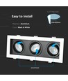Spot encastrable 3xGU10, carré - Blanc/Noir, aluminium, sans source lumineuse, perçage : Ø256x85mm, dimensions : 270x100mm