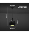 E27 Designer hanglamp, Ø28cm - Zwart, metaal en keramiek, exclusief lichtbron, max 60W