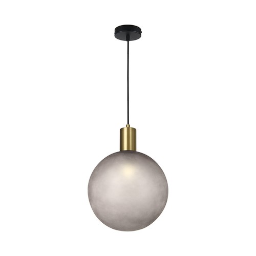 E27 designer pendelophanging - Ø10cm, geborsteld messing en rookglas, exclusief lichtbron