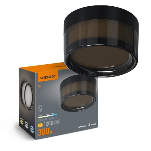 Applique/plafonnier Bulkhead 9W noir - IP65, CCT, Ø14cm